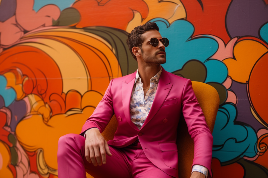 A man in a colourful suit and background A man in a colourful suit and background
